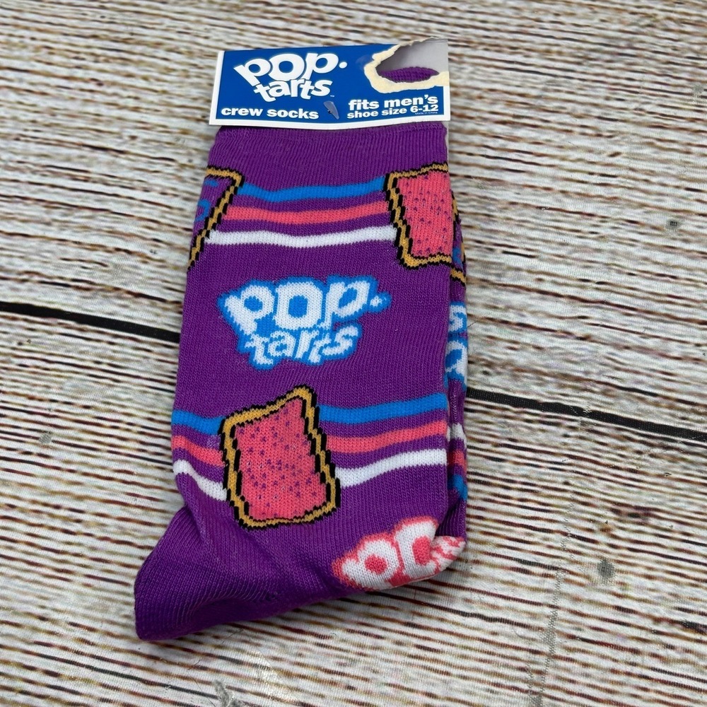 Pop-Tarts Mens‎ Crew Socks Purple Graphic Food Print Shoe Size 6-12 DT-20906MNCF